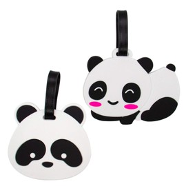 AUEAR, Travel Luggage Tags Cute Unique Cartoon Panda Silicone ID Tags Labels Name Card Holders for Suitcases (3-Pack)