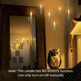 Homemory 12PCS Flameless LED Taper Candles Lights, NO Remote, Battery Operated Candlesticks with Warm Yellow Flickering Flame, 0.79 x 6.5 Inches Dripless Fake Floating Taper Candles