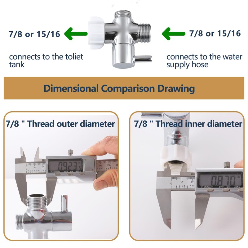 YRDL Bidet T Adapter, Brass T Adapter with Shut-off Valve,
