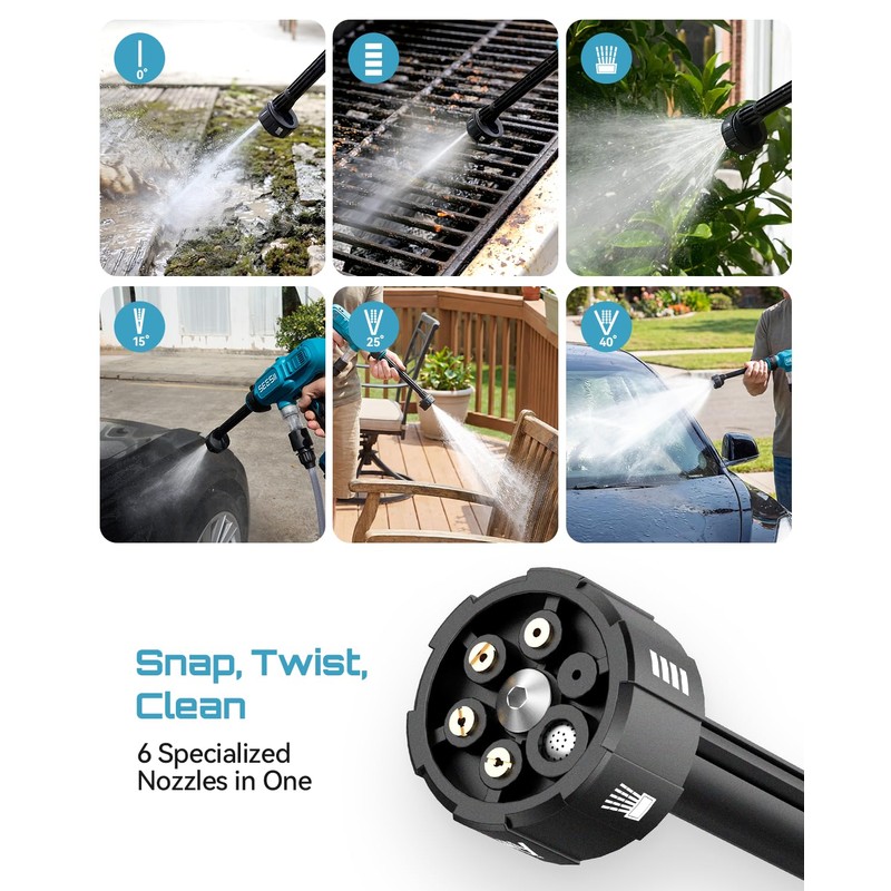 SEESII Cordless Pressure Washer 1250PSI, Portable Power Washer