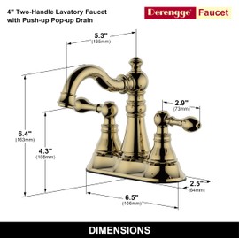 Derengge Two Handle Polished Brass Bathroom Faucet 3 Hole with Pop up Drain Assembly, Classic 4 Inch Centerset Lavatory Faucet with 360° Swivel Spout,F-0048-PB