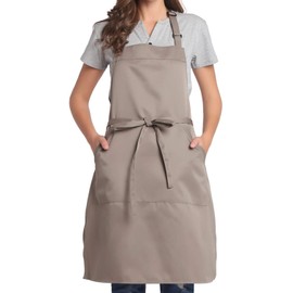 BIGHAS Adjustable Bib Apron with Pocket Extra Long Ties for Women Men, 18 Colors, Chef, Kitchen, Home, Restaurant, Cafe, Cooking, Baking (Tan)