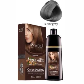 MOKERU DYE HAIR Shampoo PROFESSIONAL-ARGAN OIL/PLANT BASED Complete Coverage on white hair/Net 500ml-16.09 Oz-BIG BOTTLE/COLORS AVAILABLE-Coffee Brown-GrapeRed-Silver Grey-Dark Brown-Light Brown-Honey pure brown-Hair Color Shampoo - Color: Silver Grey