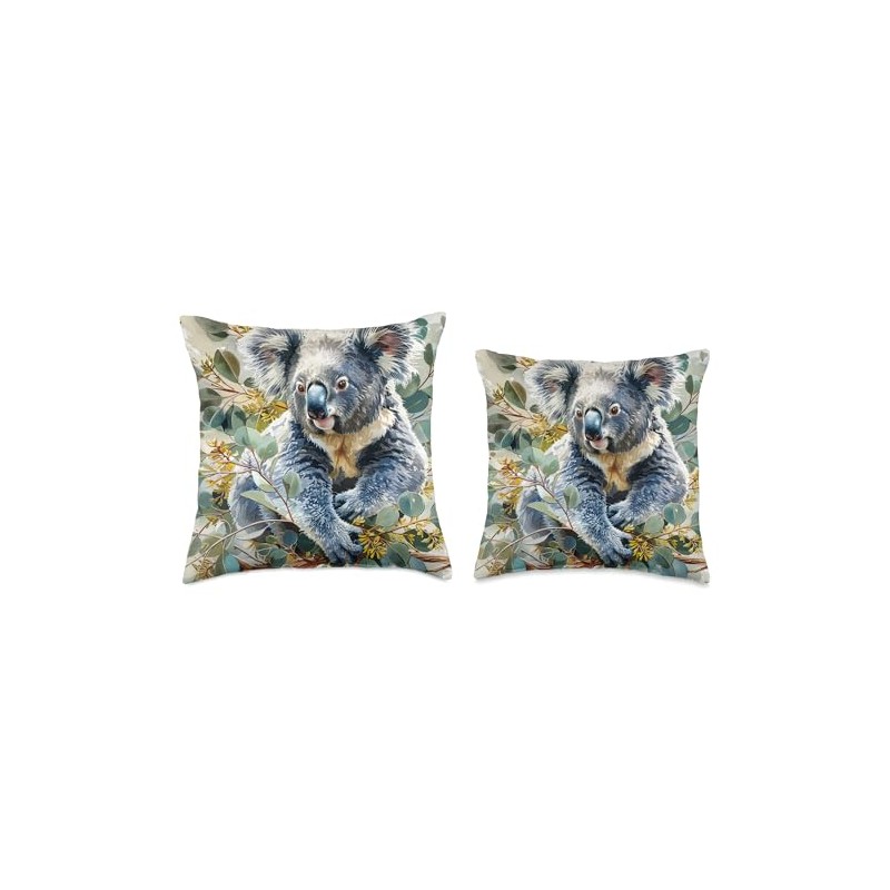 Koala Floral Van Gogh Style Eucalyptus Throw Pillow
