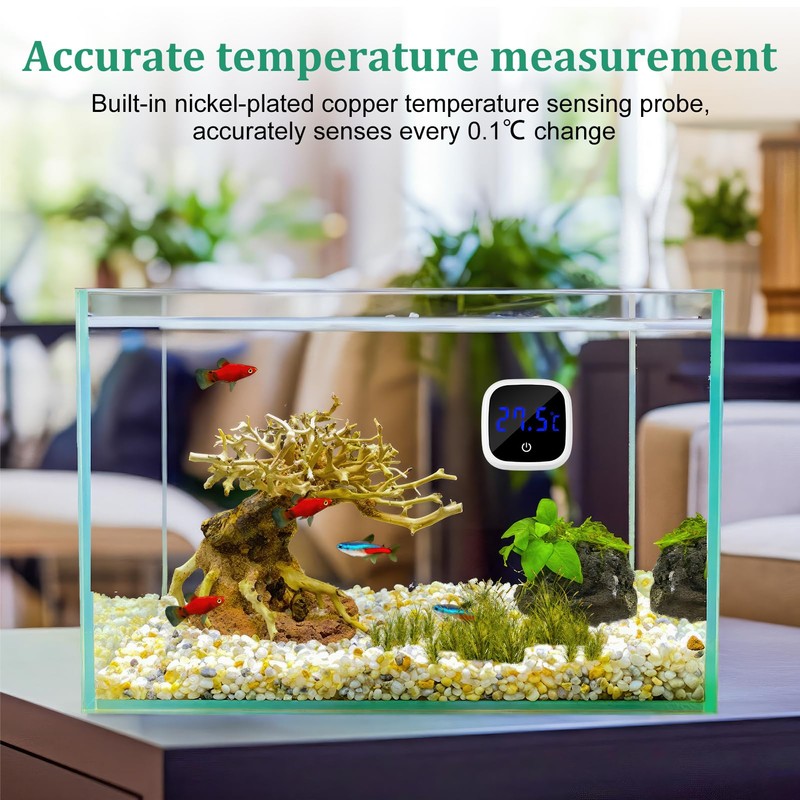 LED Touch Display Digital Aquarium Thermometer, High Precision Stick-on Fish