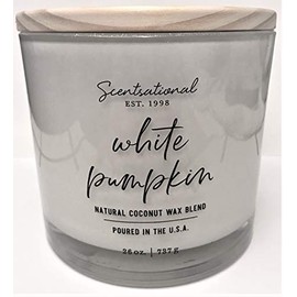 Natural Coconut + Beeswax Scented Candle White Pumpkin XL White Jar with Wooden Lid, 26 Oz.