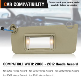 Sun Visor with Light for Honda Accord 2008-2017, Left Driver Side Beige Sunvisor Replacement 83280TA0A91ZB