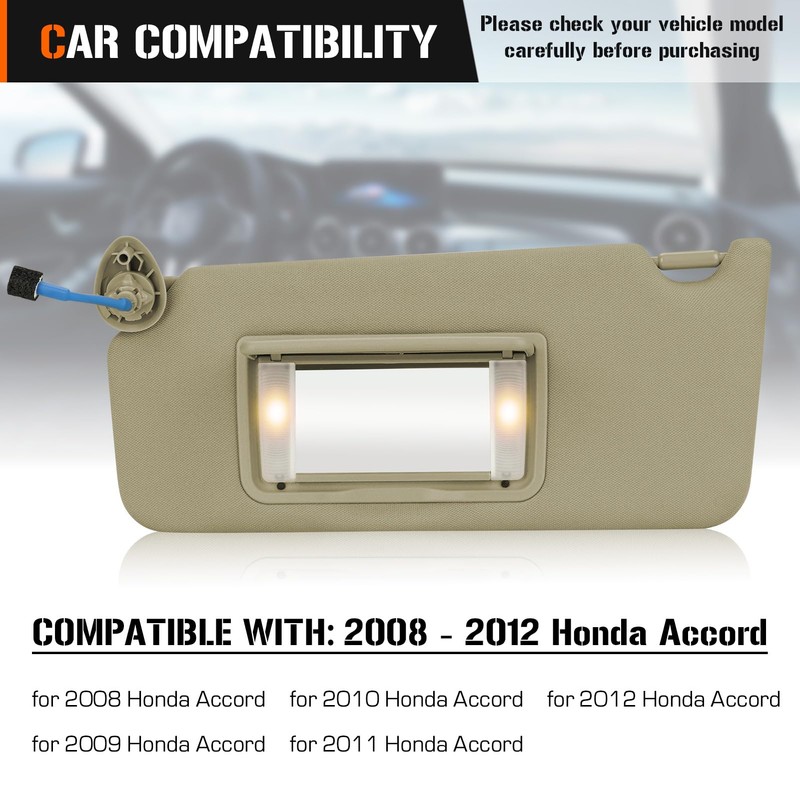 Sun Visor with Light for Honda Accord 2008-2017, Left Driver