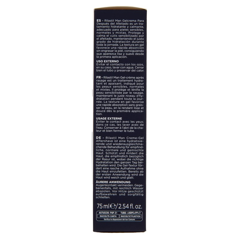 Rilastil Man Gel Crema Dopobarba, Trattamento Idratante e Riequilibrante, Pelli