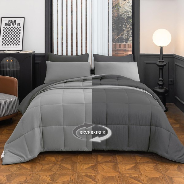 LETSLEEP Queen Size Comforter Set - 8-Piece Gray Luxury Bedding