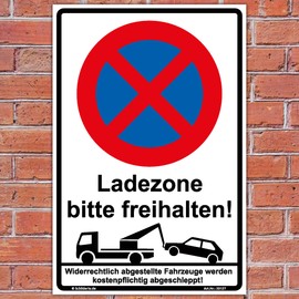 Sign "Halteverbot - Ladezone bitte freihalten" Sign 300 x 200 mm Portrait Sturdy Aluminium Composite Plate 3 mm Thick Includes 4 Corner Holes