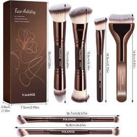 MAANGE Brochas para Maquillaje Profesional, Set de Brochas para Maquillaje de 6 Piezas con Caja de Regalo, Brochas de Doble Punta para Base, Polvo, Contorno y Ojos (Marrón oscuro)
