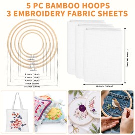 Qixora DIY Embroidery Kit, 120 Colour Threads Embroidery Starter Kit, Easy to Store Cross Stitch Set for Adults, 3 Aida Cloths and Cross Stitch Tool Set with 5 Pieces Bamboo Embroidery Rolls