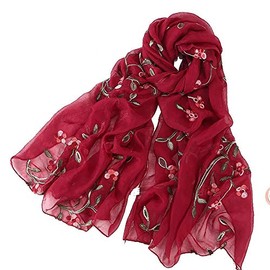 Pluto & Fox Women's Foulard Embroidered Floral Silk Scarf Elegant Retro Design Scarf Neck Stole, granite