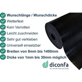 diconfa Rubber Mat 4 mm Thick - Selection Size: 600 mm x 100 mm (60 cm x 10 cm) - 8 mm to 1400 mm Wide - 0.05 m to 10 m Long - Non-Slip Robust Rubber Strips Sold by the Metre Rubber Plate Solid Rubber