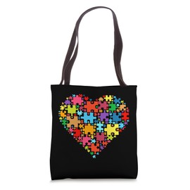 Colorful Love Hearts Shape - Puzzle Autism Awareness Tote Bag
