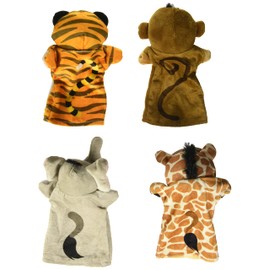 Melissa & Doug Zoo Friends Hand Puppets (Set of 4) - Elephant, Giraffe, Tiger, and Monkey