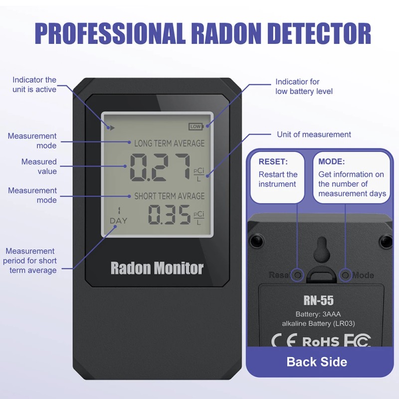 Smart Digital Radon Detector with LCD Display Air Quality Monitoraccuracy: