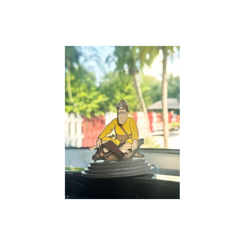 Baba Deep Singh Ji Car Dashboard Yellow Figurines Idol Punjabi