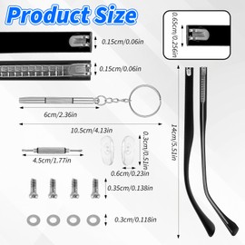 2 Set Universal Glasses Repair Kit with Screws, Glasses Arm Replacement, Eye Glass Repairing Kit with Screws Washers Screwdrivers Nose Pads(Black)