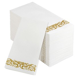 50 Disposable Guest Napkins,Soft and Absorbent Line-Feel Dinner Napkin,Elegant Decorative Paper Guest Towels for Kitchen,Bathroom,Weddings,Parties,Dinner and Events(Gold)