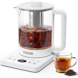 Aesthetern Electric Tea Kettle with Infuser Temperature Control and Automatic Shut Off 24 H Keep Warm for Coffee Water Heater and Tea Pot Glass White 1.5L
