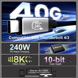 Starinnox USB4 3.3Ft Thunderbolt 4 Cable [USB-IF Certified] - 40Gbps Data Transfer, 8K HD Display, 240W Fast Charging, Compatible with Thunderbolt 3/4, USB-C Devices 1m