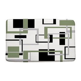 Modern Geometric Bath Mat Sage Green Gray Black Abstract Boho Geometric Vintage Mid Century Farmhouse Microfiber Memory Foam Doormat Bathroom Rug,17.8x29.5 Inch