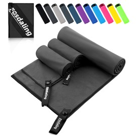 Fosdaling Microfibre Towel Set of 3 (Large 160 x 80 cm and 2 Small 80 x 40 cm), Quick-Drying Microfibre Fitness & Sports Towels, for Beach Towel, Bath Towel, Sports Towel and Travel Towel (Dark Grey)