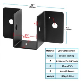 eoere 2 PCS Heavy Joist Hanger, Inner Width: 3-1/2", Fit for 4x6 4x8 4x10 Nominal Beam, 8 Gauge Steel