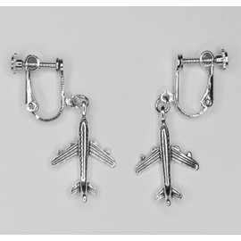 airplane jet aircraft flight brass earrings silver color earrings, No Gemstone