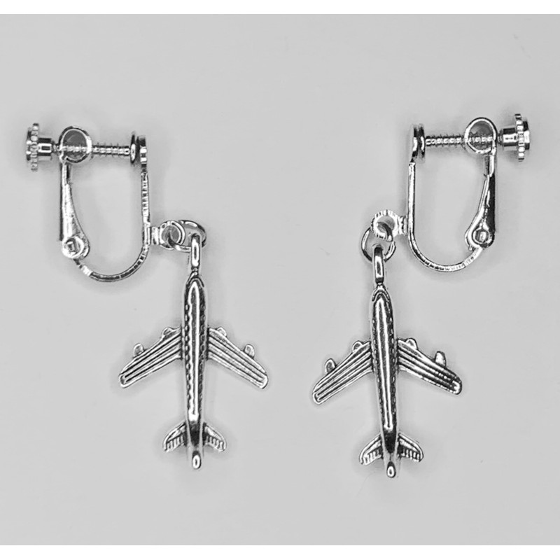 airplane jet aircraft flight brass earrings silver color earrings, No
