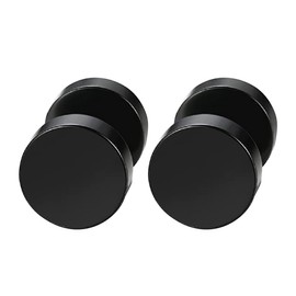 Jitnga Stainless Steel Men's Hoop Earrings Tunnel Earrings for Men Women Pierced Earrings Black Stud Earrings (Black 8 mm), Stainless Steel