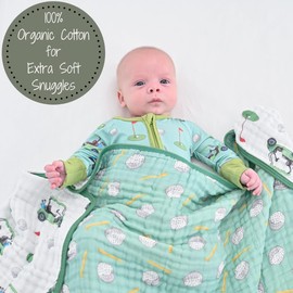 LollyBanks LollyBanks Muslin Baby Blanket 100% Organic Cotton, Muslin Quilt Lightweight, Toddler Blanket for Boys and Girls, 6 Layers Baby Blankets 47"x 47", Soft Nursery Receiving Blankets (Golf Print)
