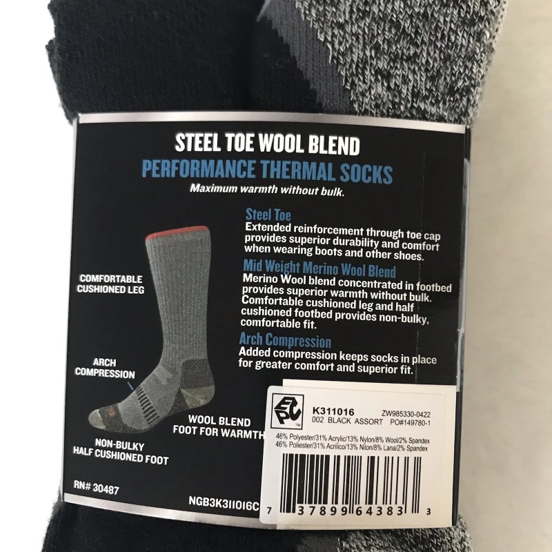 Genuine Dickies Dickies Mens Black Crew Performance WoolBlend Thermal Socks