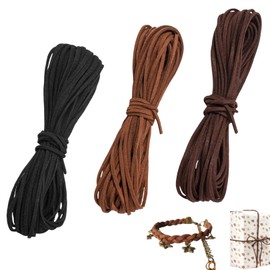 3 Rolls of Leather Cord for Chains, Leather Cord 3 mm, Leather Bands Sold by the Metre, 3 Colours Faux Suede Cord with Leather 30 m, Leather Cord Closure for DIY Bracelet, Necklace, Jewellery, Crafts