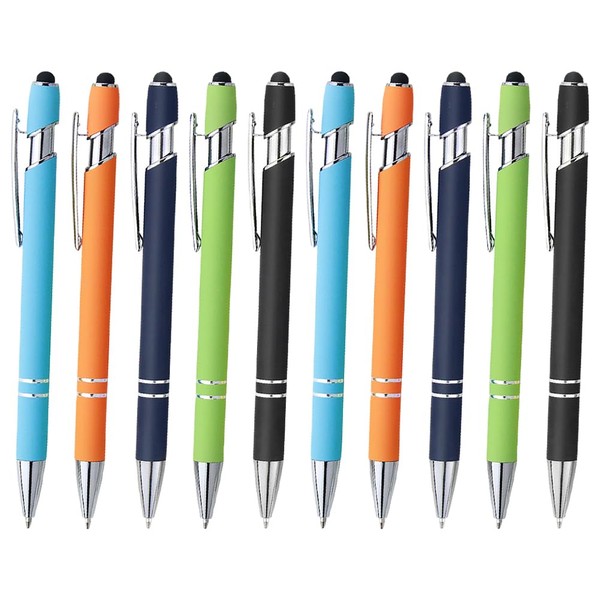 JIHUOO 10 Pcs Stylus Tip Ballpoint Pens Soft Touch Rubberized