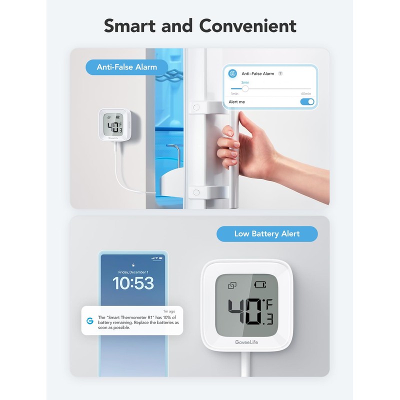 GoveeLife WiFi Refrigerator Thermometer with Custom Alarms – Wireless Digital