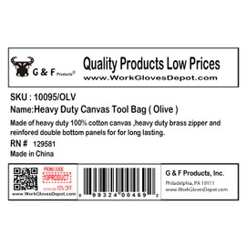 G & F Products Government Issued Style Mechanics Heavy Duty Tool Bag with Brass zipper and side pockets, tool bag for cars, drill, garden, and electrician. Olive Green , 11" x 7" x 6"