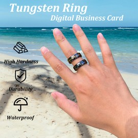 Tungsten Ring Digital Business Card - Waterproof NFC Ring - Social Media Sharing & Instant Contact - Tap to Share NFC - iOS and Android(Blue-#8)