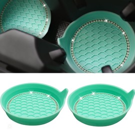 2PCS car Cup Holder Coasters, Universal 2.75 inch Non-Slip car Accessories for Cars Truck, Wowen Bling Decor, Silicone Rubber Protector mat, Drink Absorbent (Green)