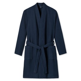 Schiesser Men's Waffle Pique Bathrobe 100 cm Length Organic Cotton, Dark Blue_178401