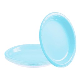 YAAVAAW 16Pcs Baby Blue Paper Plates Party Supplies, 9'' Round Dessert Dinner Luncheon Disposable Tableware Creative DIY Solid Color for Kids Adult Birthday, Picnic