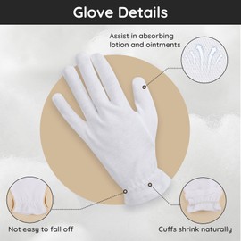 Segbeauty Cotton Gloves Neurodermatitis, 4 Pairs White Gloves, Men's White Gloves, Washable and Reusable, Cotton Glove for Eczema, Moisturising (L)