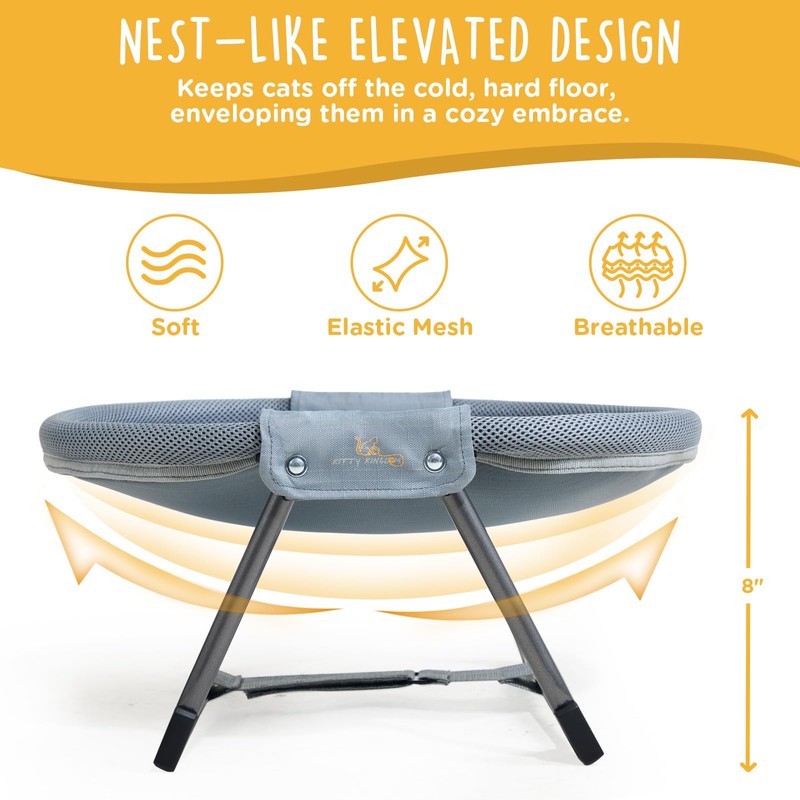 KITTY KINGDOM Elevated Cat Hammock Bed, Foldable No-Assembly Cat Bed