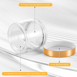 SATINIOR 36 Pieces 10 oz Plastic Jars with Lids Wide Mouth Airtight Reusable Container Acrylic Cosmetic Small Jars for Lotions Ointments Travel Toiletries Creams Make up Storage(Gold)