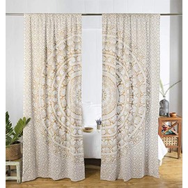 Popular Handicrafts Indian Hippie Bohemian Beautiful Elephant Mandala Curtain Panels White Gold