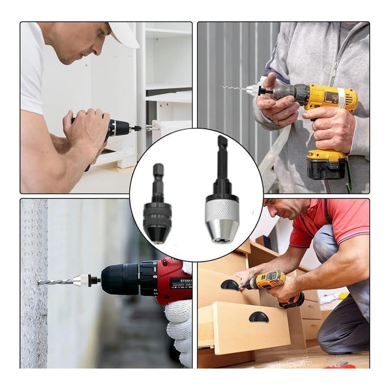 2Pcs Keyless Drill Chuck Adapter Set Convert Hex Shank to