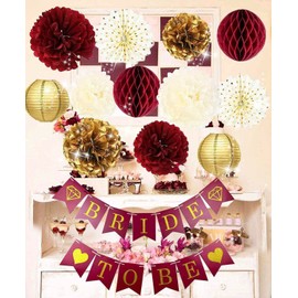 Bridal Shower Decorations Burgundy Gold/Bachelorette Party Decorations /Fall Bridal Shower Decorations/Fall Wedding Decorations Burgundy Polka Dot Fans Bride to Be Banner for Burgundy Wedding