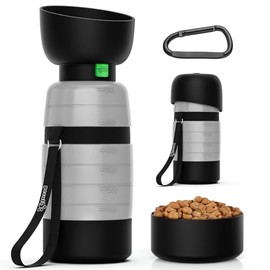 Pecute Botella De Agua Mejorada para Perros De 22 Oz con Contenedor De Comida De 5 Oz, Dispensador Portátil De Botellas De Agua para Viajes para Perros, A Prueba De Fugas, Sin Bpa, Ligero, Cuenco P
